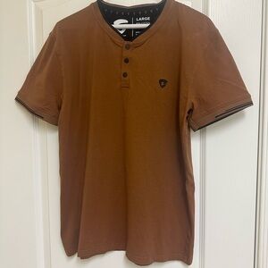 Men's  Fried Denim Brown Henley Shirt size large
